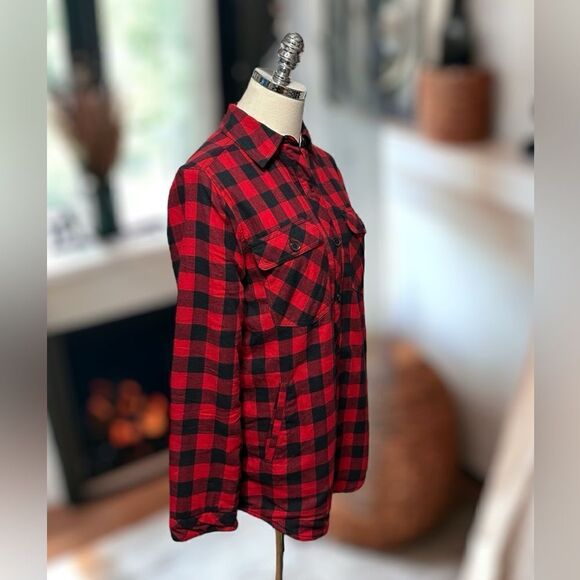 ZARA Women Fleece Lined Flannel Buffalo Red Plaid Jacket Shirt Coat Size XS - Picture 5 of 12